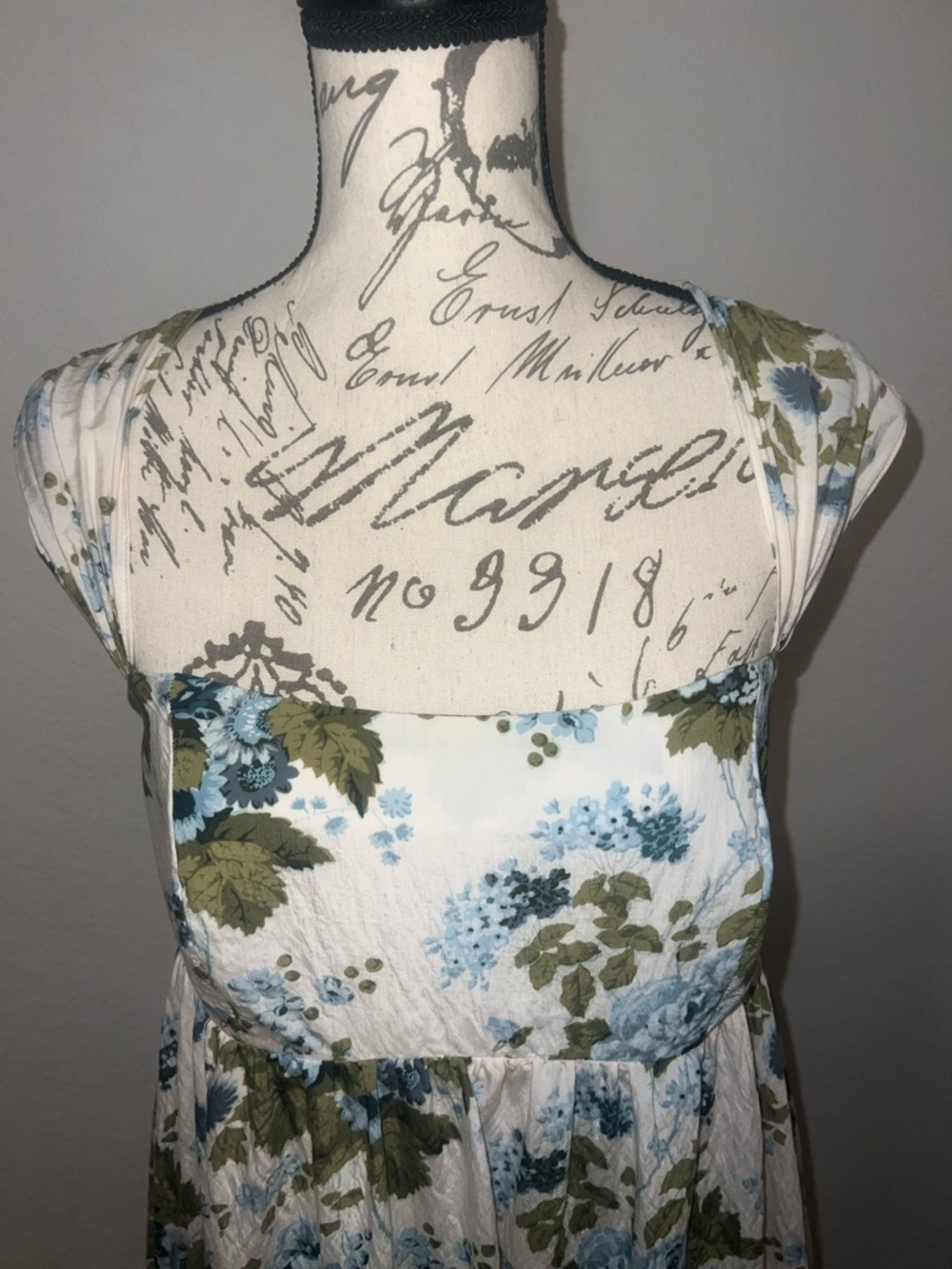 Anthropologie Cream Maxi Dress with Blue and Olive Floral Print - Picture 5 of 8